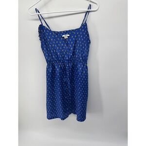Bar III Dress Womens Medium Blue Geometric Button Front Sundress Strappy Pockets